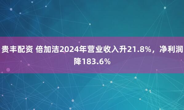 贵丰配资 倍加洁2024年营业收入升21.8%，净利润降183.6%