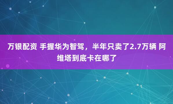 万银配资 手握华为智驾，半年只卖了2.7万辆 阿维塔到底卡在哪了